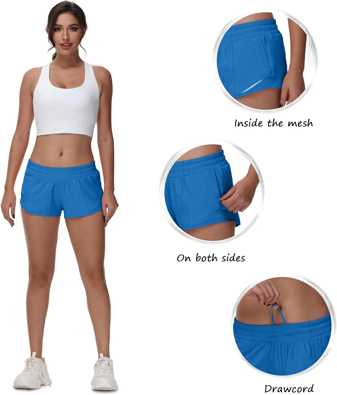 MCEDAR Women's Running Shorts Low Waisted 2.5"，Lightweight Active Workout Quick Dry Gym Athletic Sports Shorts Zip Pocket