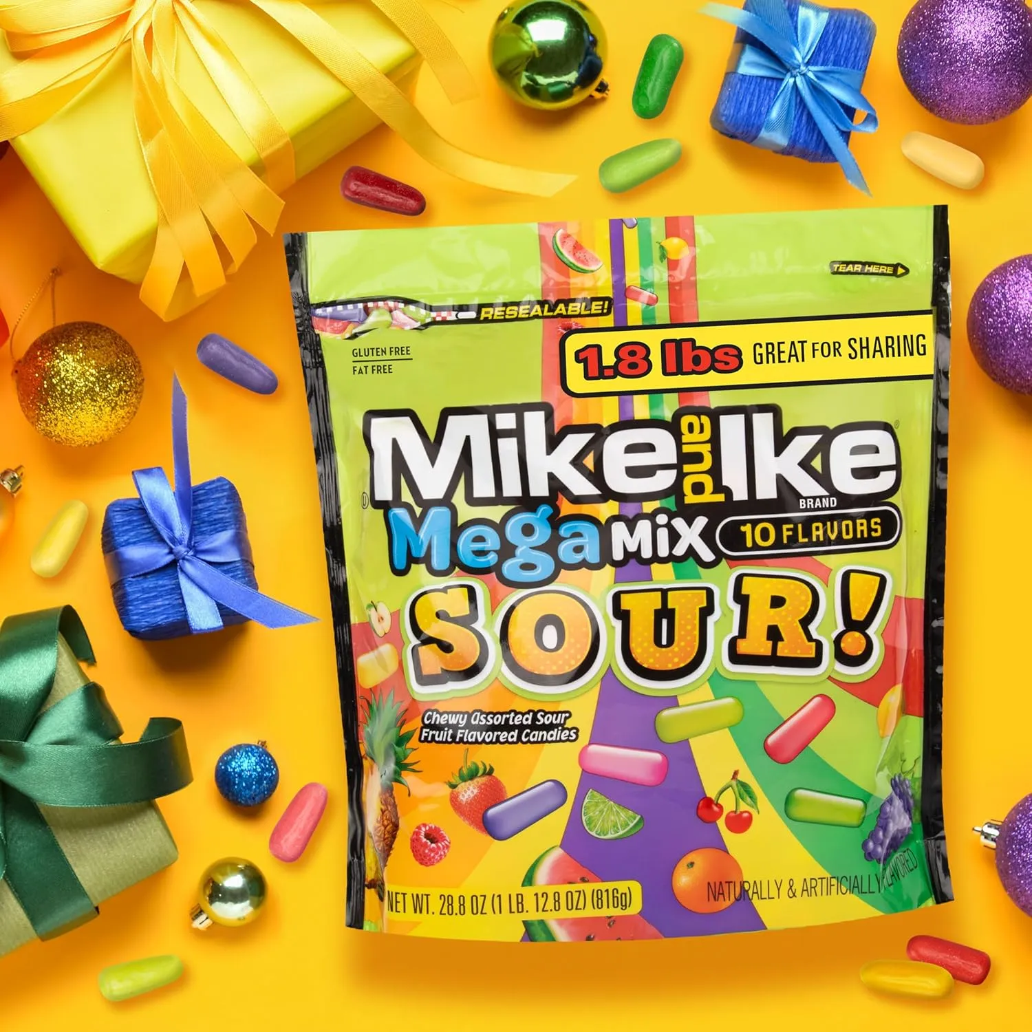 Mega Mix Sour Mike and Ike Candy, 28.8 Ounce Bag (Pack of 2), Chewy Candy, Vending Machine Candy, Gummy Candy Mix, Sour Candy