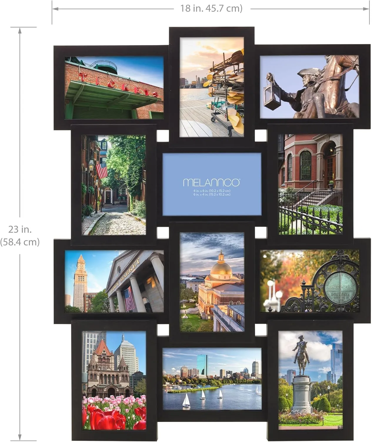 Melannco 12 Opening Collage Frame, Displays 4x6 and Six 6x4 Inch Photos, Black