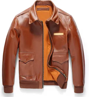 Men Natural Military A2 Pilot Jacket Aviation Genuine Leather Jackets Coat