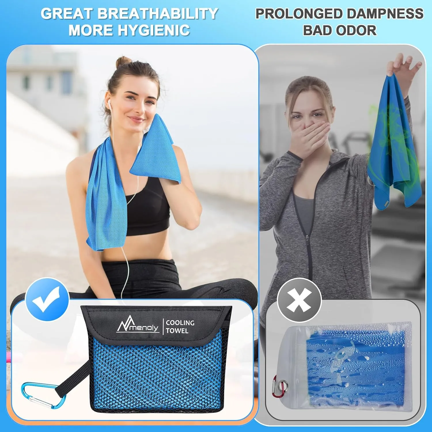 MENOLY 20 Pack Cooling Towels with Carrying Bags, 40"x12" Cooling Towels for Neck and Face, Instant Gym Workout Towels for Sports, Sweat, Yoga, Camping, Running cooling rag