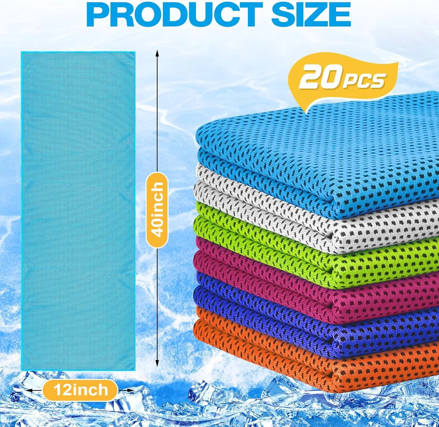 MENOLY 20 Pack Cooling Towels with Carrying Bags, 40"x12" Cooling Towels for Neck and Face, Instant Gym Workout Towels for Sports, Sweat, Yoga, Camping, Running cooling rag