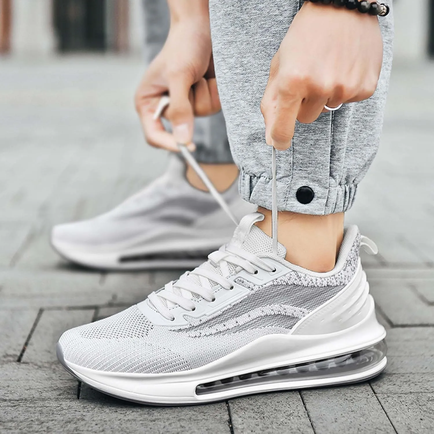 Men's Air Cushioned Athletic Shoes Breathable Mesh Running Shoes Non-Slip Rebound Casual Walking Shoes Arch Support Road Running Shoes Men's Shoes Size Large 6-14 US Size