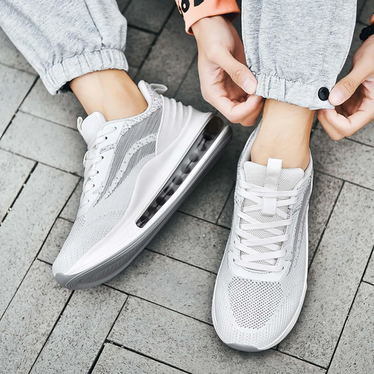 Men's Air Cushioned Athletic Shoes Breathable Mesh Running Shoes Non-Slip Rebound Casual Walking Shoes Arch Support Road Running Shoes Men's Shoes Size Large 6-14 US Size