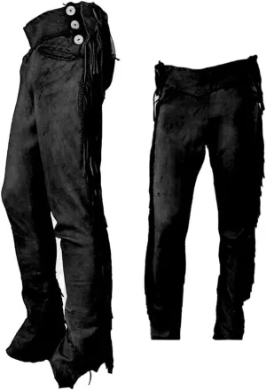 Men's Cowboy Buckskin Suede Leather Western Pant with Fringe
