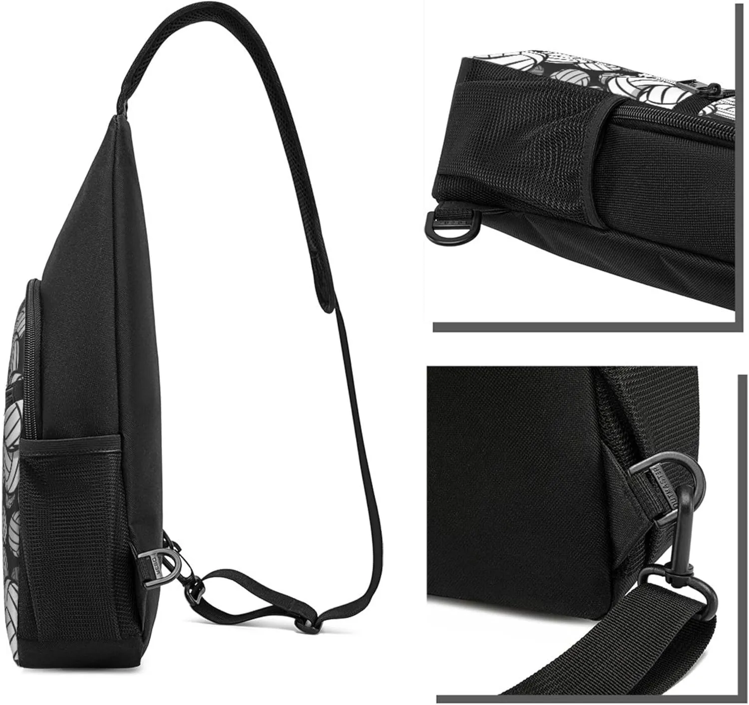Men's Crossbody Bag Anti Theft Shoulder Backpack, Funny and Chest Bags Compatible with Black And White Volleyball Ball for Fishing Cycling Hiking, Lightweight and Large Capacity
