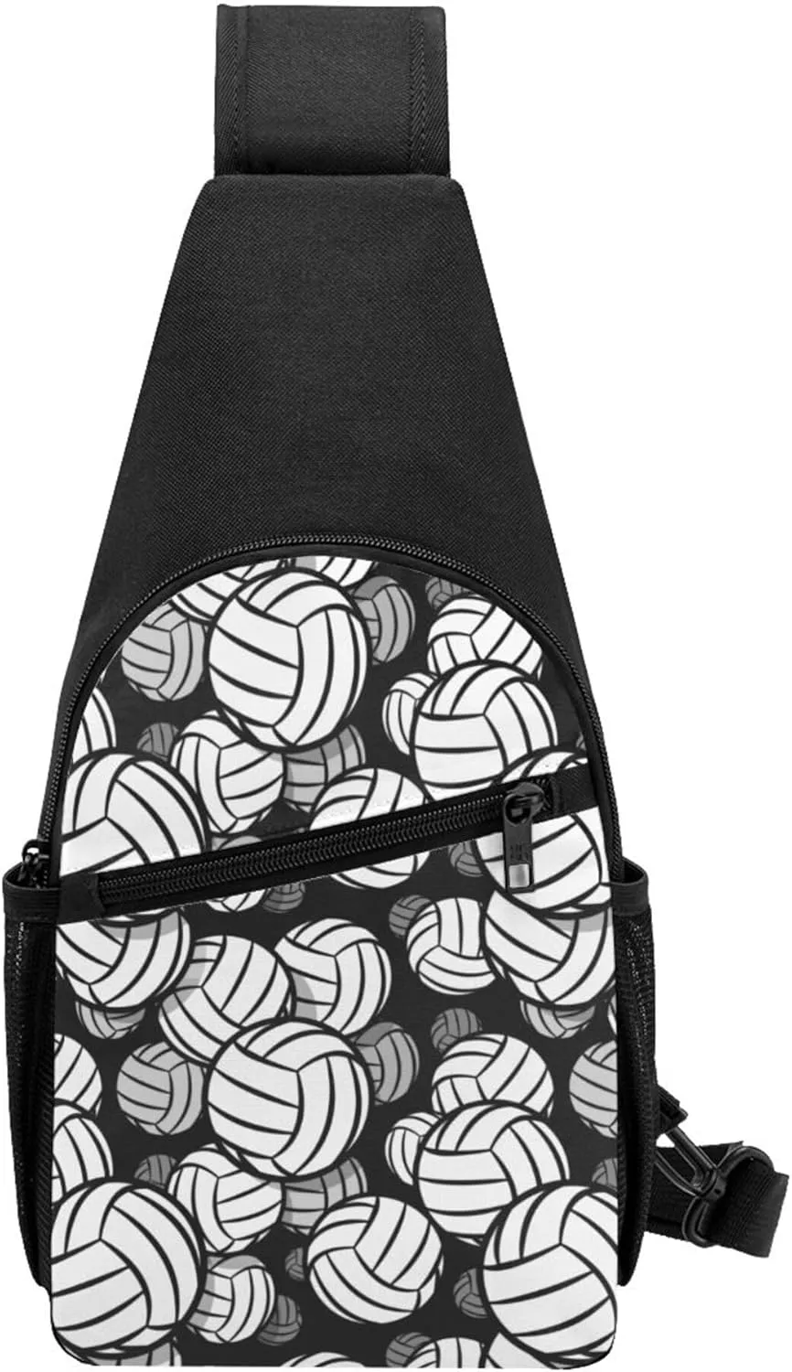 Men's Crossbody Bag Anti Theft Shoulder Backpack, Funny and Chest Bags Compatible with Black And White Volleyball Ball for Fishing Cycling Hiking, Lightweight and Large Capacity