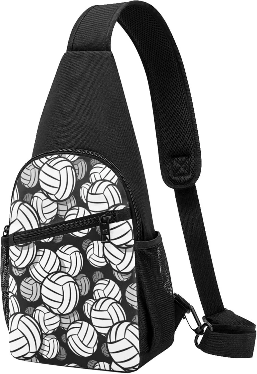 Men's Crossbody Bag Anti Theft Shoulder Backpack, Funny and Chest Bags Compatible with Black And White Volleyball Ball for Fishing Cycling Hiking, Lightweight and Large Capacity