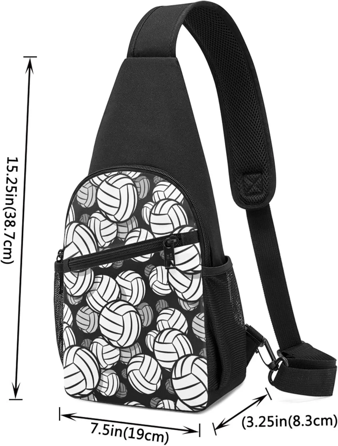 Men's Crossbody Bag Anti Theft Shoulder Backpack, Funny and Chest Bags Compatible with Black And White Volleyball Ball for Fishing Cycling Hiking, Lightweight and Large Capacity
