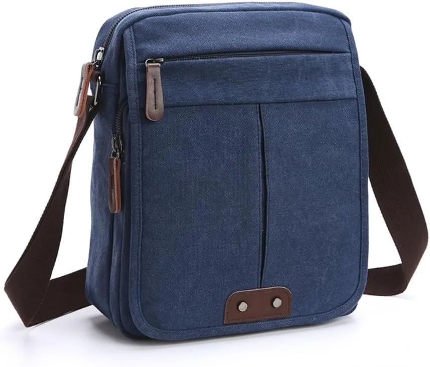 Men's Crossbody Bag Retro Canvas Crossbody Bag Business Casual Shoulder Bag for Hiking Cycling Traveling(Blue,28x8x20cm)