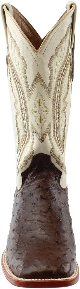 Mens Full Quill Ostrich Square Toe Casual Boots Mid Calf - Brown, White