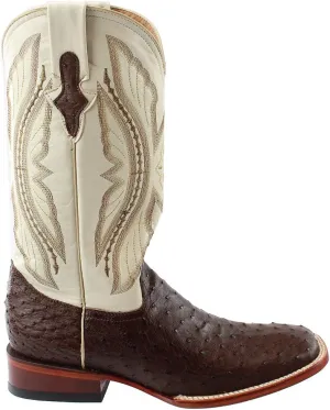 Mens Full Quill Ostrich Square Toe Casual Boots Mid Calf - Brown, White