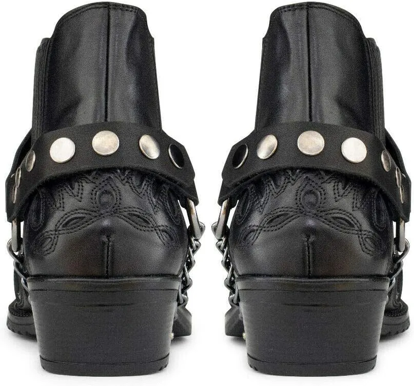 Men's Leather Crocodile Design Cowboy Western Ankle Boots with Cuban Heels and Metal Chain