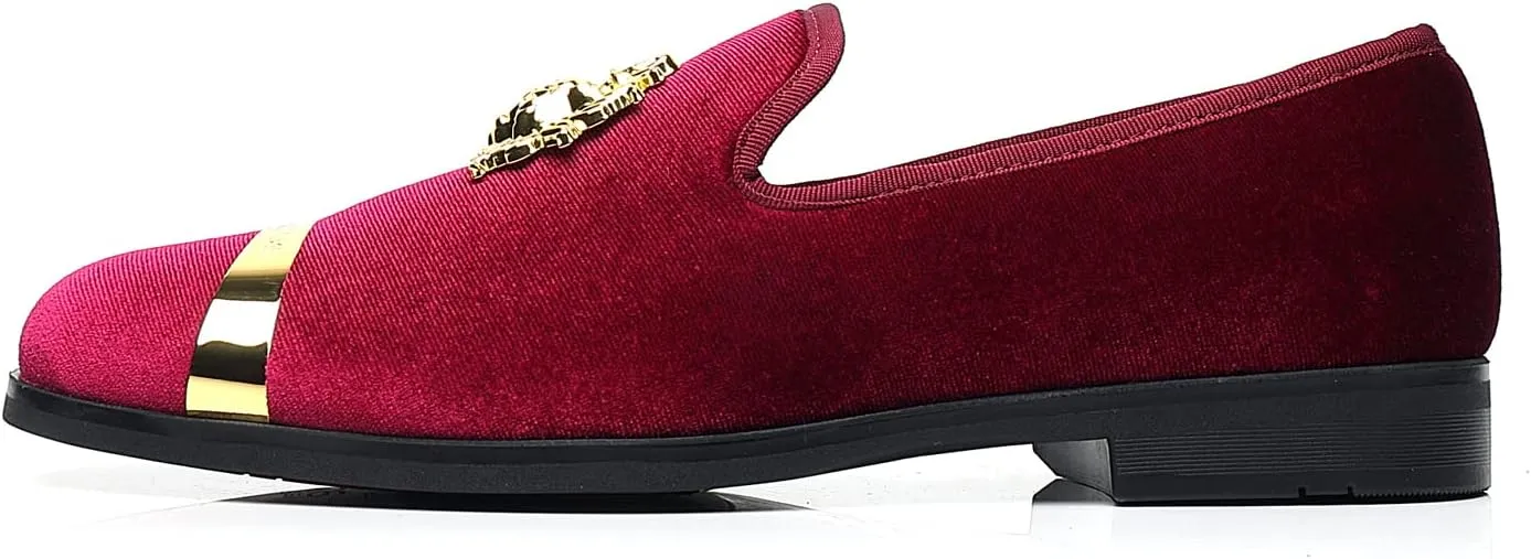 Men's Loafers Velvet Gold Buckle Fashion Handmade Party Wedding Prom Shoes
