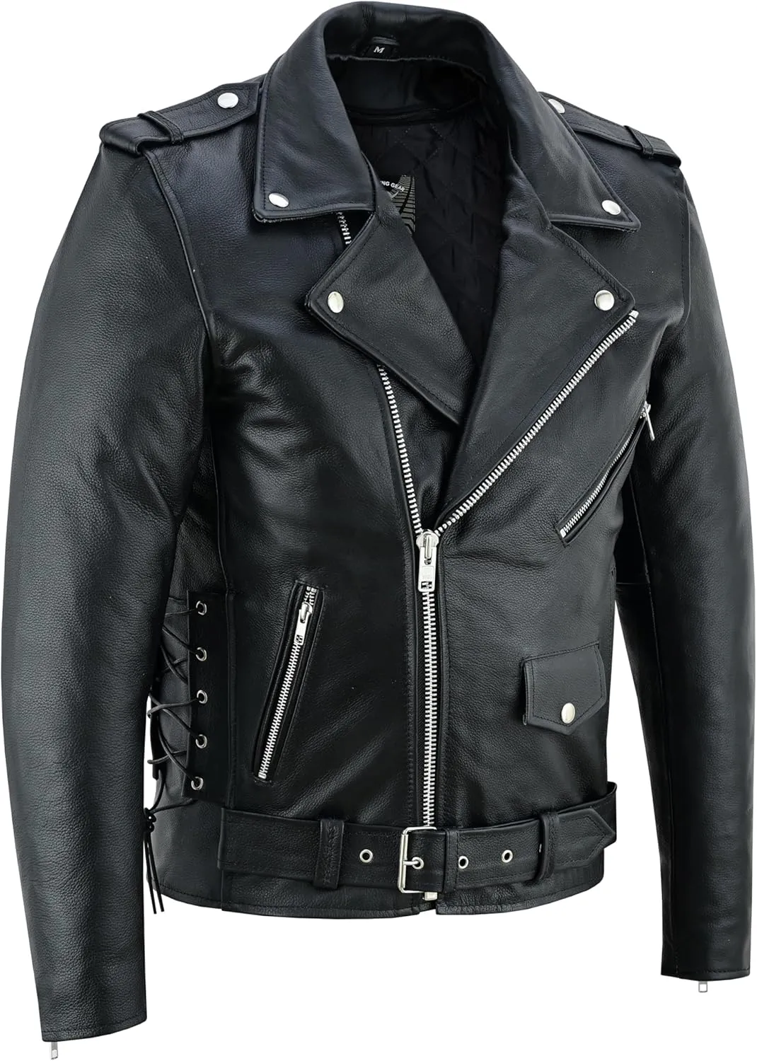 Men's Motorcycle Brando Leather Jacket 100% Cowhide Distressed Zip Up Leather Side Lacing Motorbike Jackets