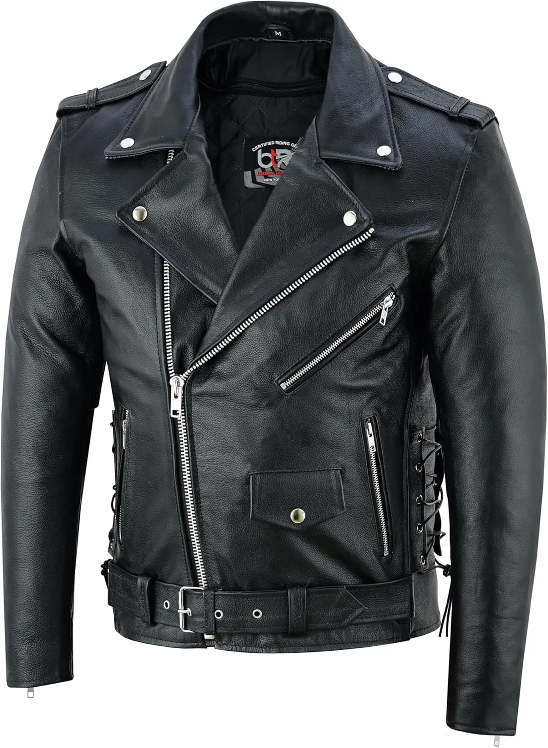 Men's Motorcycle Brando Leather Jacket 100% Cowhide Distressed Zip Up Leather Side Lacing Motorbike Jackets