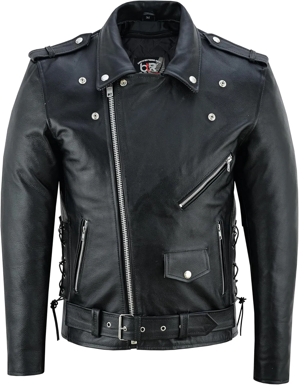 Men's Motorcycle Brando Leather Jacket 100% Cowhide Distressed Zip Up Leather Side Lacing Motorbike Jackets