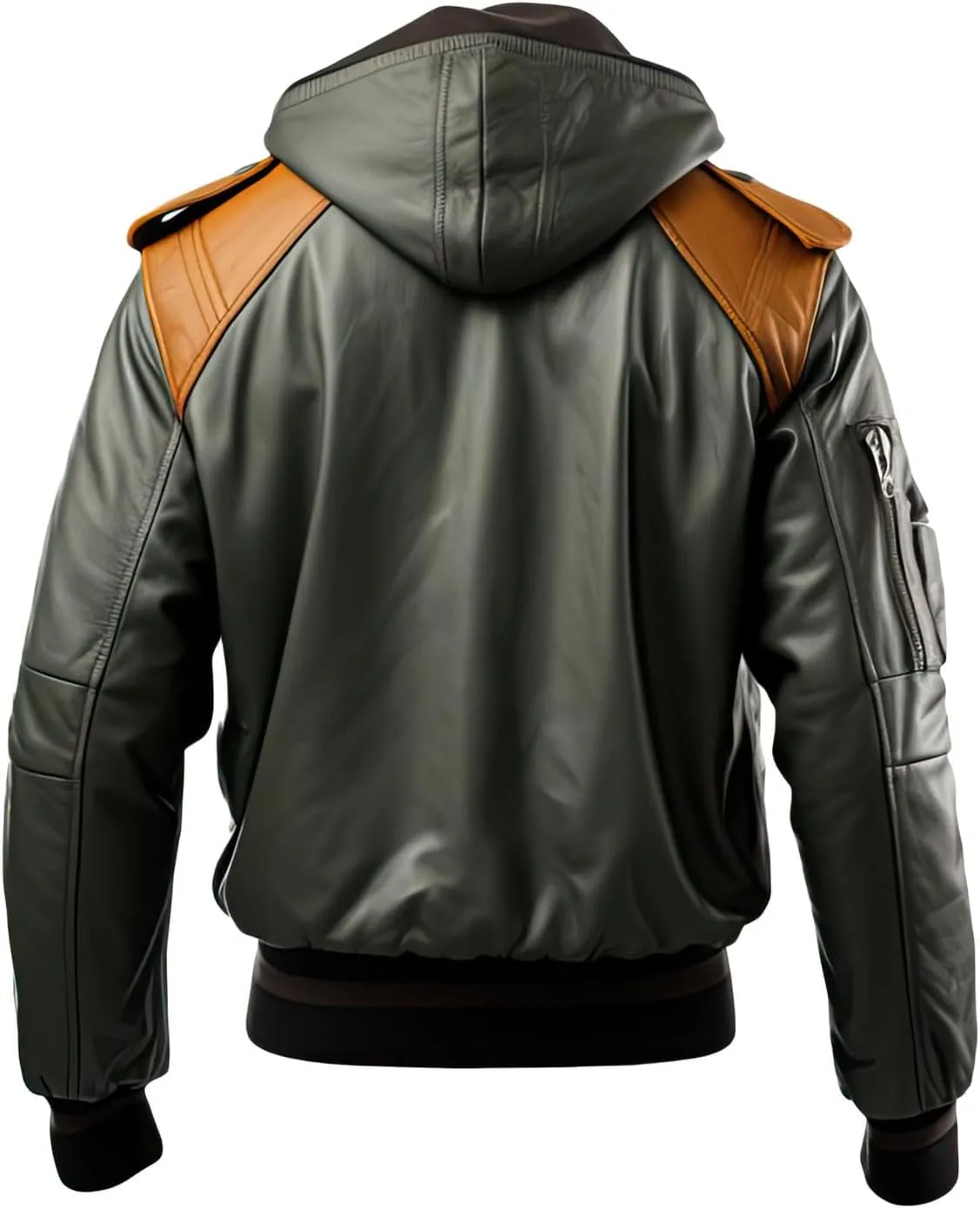 Men’s Olive Green Brown Genuine Sheepskin Hooded Baggy Aviator Flight Pilot Winter Warm Bomber Leather Jacket