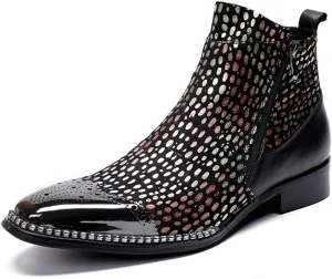 Men's Party Ankle Boot Casual Fine Ironing Drill Metal Toe Double Zipper Brogue High Top Boot