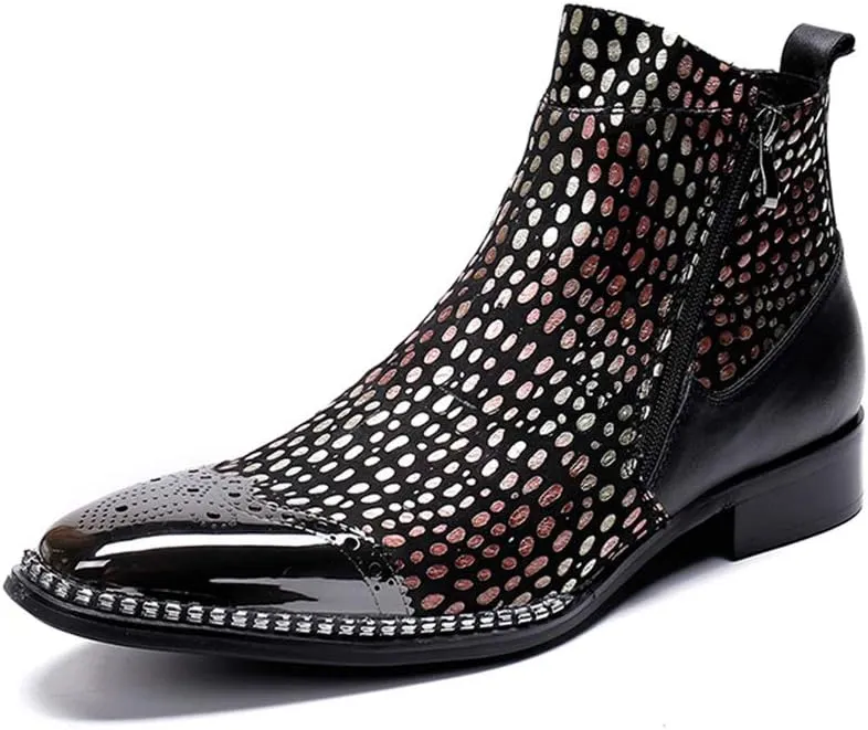 Men's Party Ankle Boot Casual Fine Ironing Drill Metal Toe Double Zipper Brogue High Top Boot