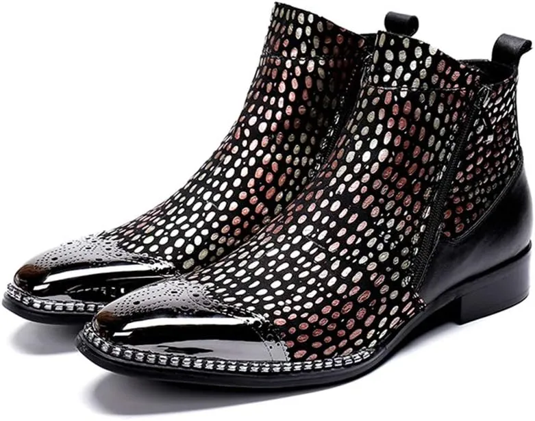 Men's Party Ankle Boot Casual Fine Ironing Drill Metal Toe Double Zipper Brogue High Top Boot