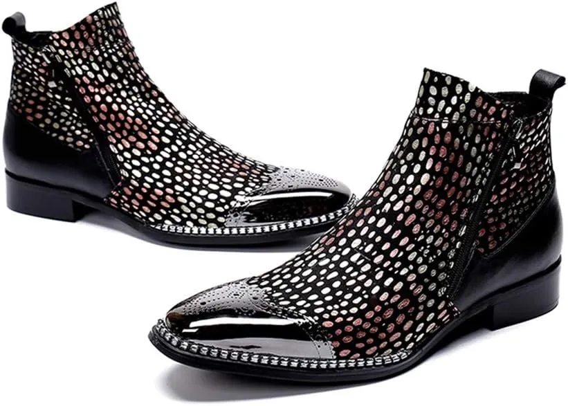 Men's Party Ankle Boot Casual Fine Ironing Drill Metal Toe Double Zipper Brogue High Top Boot