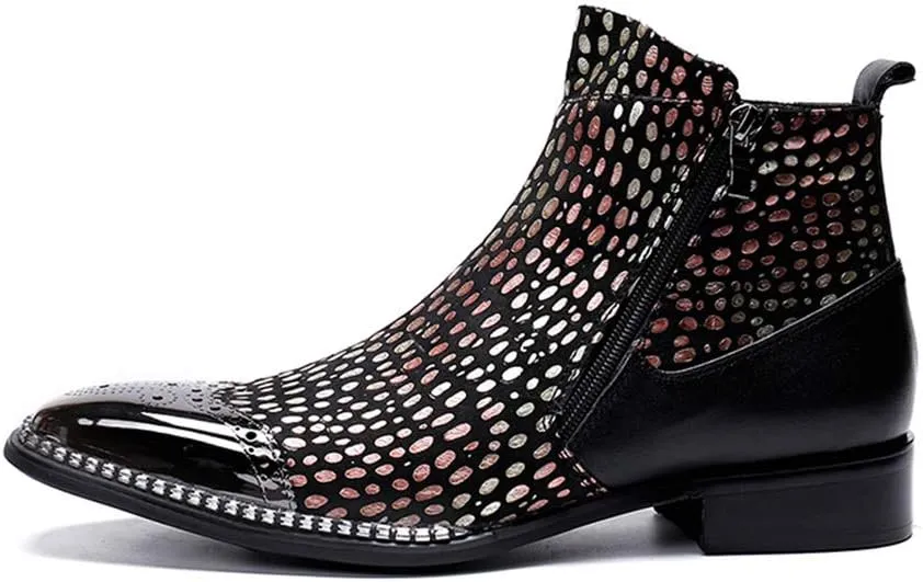 Men's Party Ankle Boot Casual Fine Ironing Drill Metal Toe Double Zipper Brogue High Top Boot