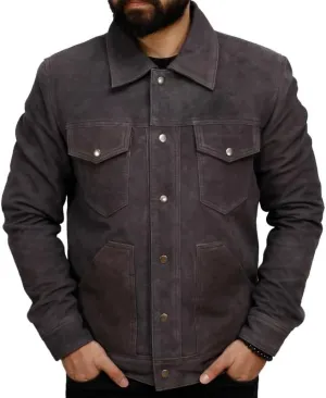 Men's Real Lambskin Trucker Leather Jacket - Classic Vintage Western Style Shirt Collar Leather Jackets Men