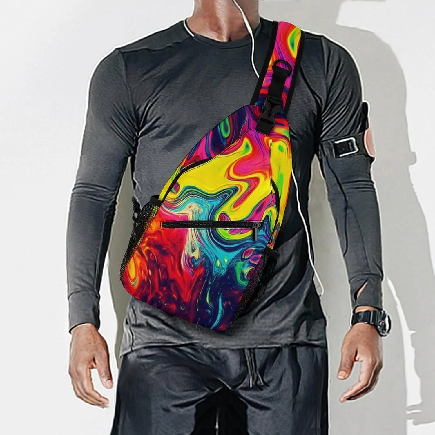 Mens Sling Bag with Adjustable Strap, Large Capacity Hiking Gym Chest Daypack Crossbody Shoulder Bag