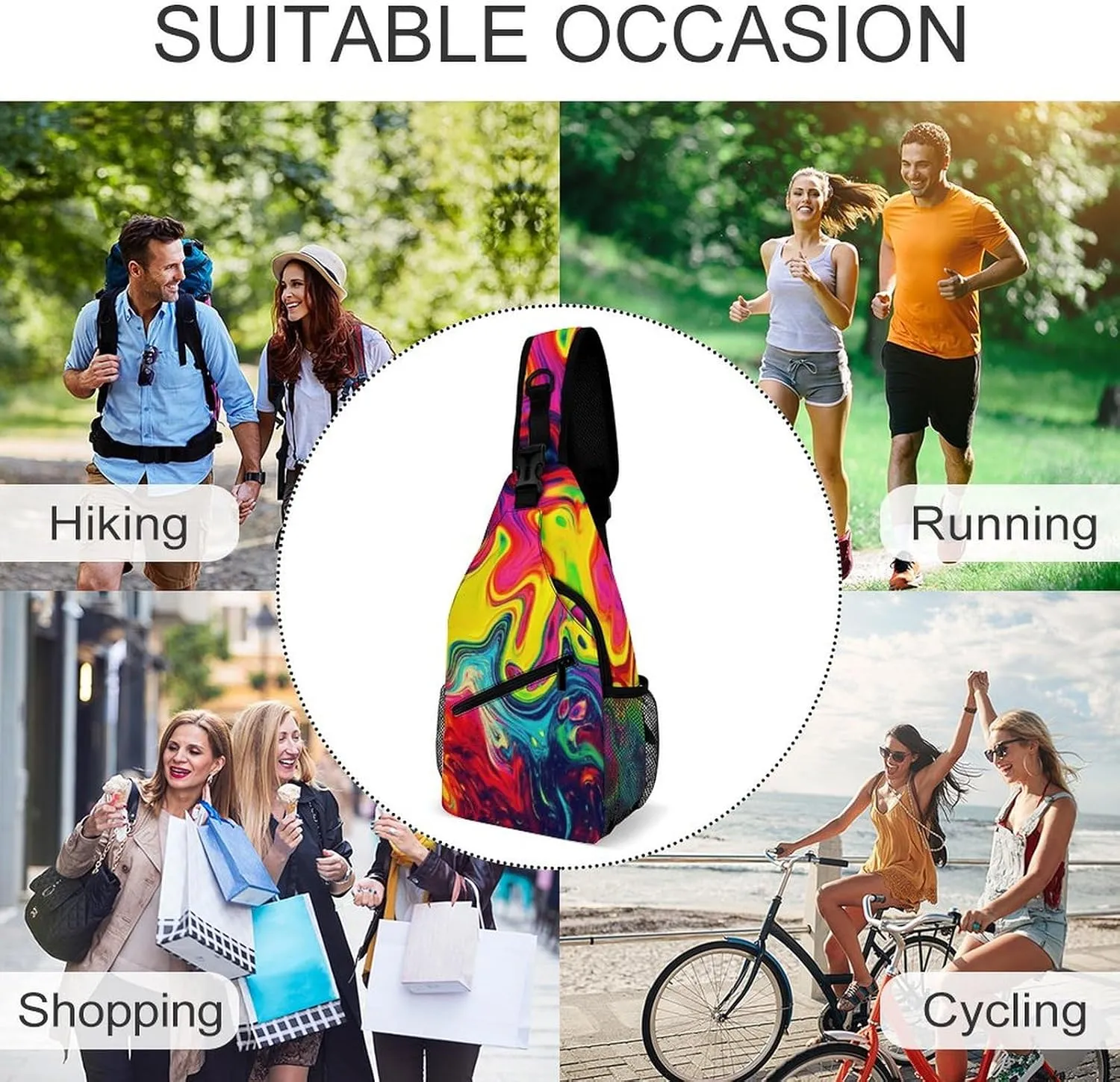 Mens Sling Bag with Adjustable Strap, Large Capacity Hiking Gym Chest Daypack Crossbody Shoulder Bag