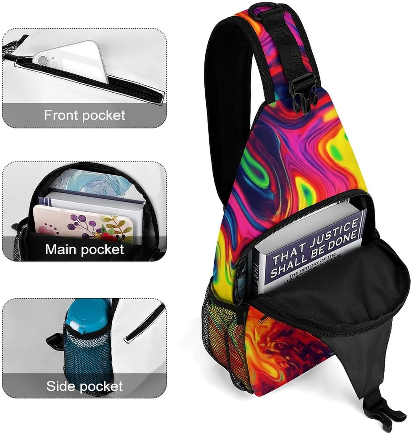 Mens Sling Bag with Adjustable Strap, Large Capacity Hiking Gym Chest Daypack Crossbody Shoulder Bag