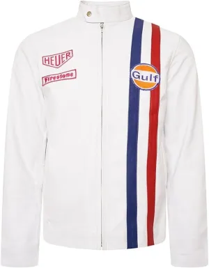 Mens Steve McQueen Jacket Le Mans Multi Colors Gulf Stripes Racing Biker Leather Jacket