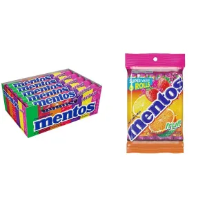 Mentos Chewy Mint Candy Roll Rainbow Fruit Flavors (14 Pieces) and Mentos Chewy Mint Candy Roll Assorted Fruit Flavors (6 Pack)