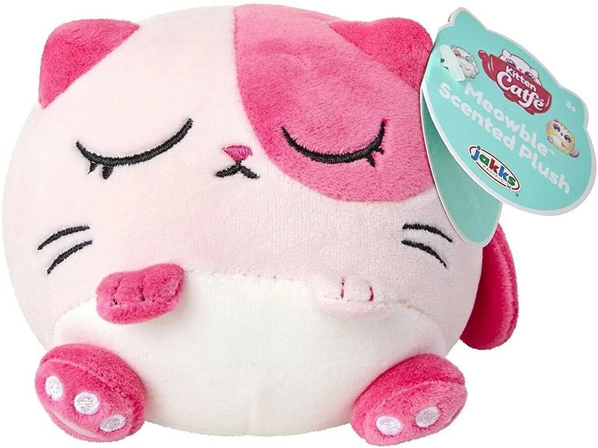 Meowble Super Soft Scented Plush - Pink Calico Cat - “Meowberry Scented” (Strawberry) 4" Round Kitten Ball Plush, for Birthday Party Or Easter!