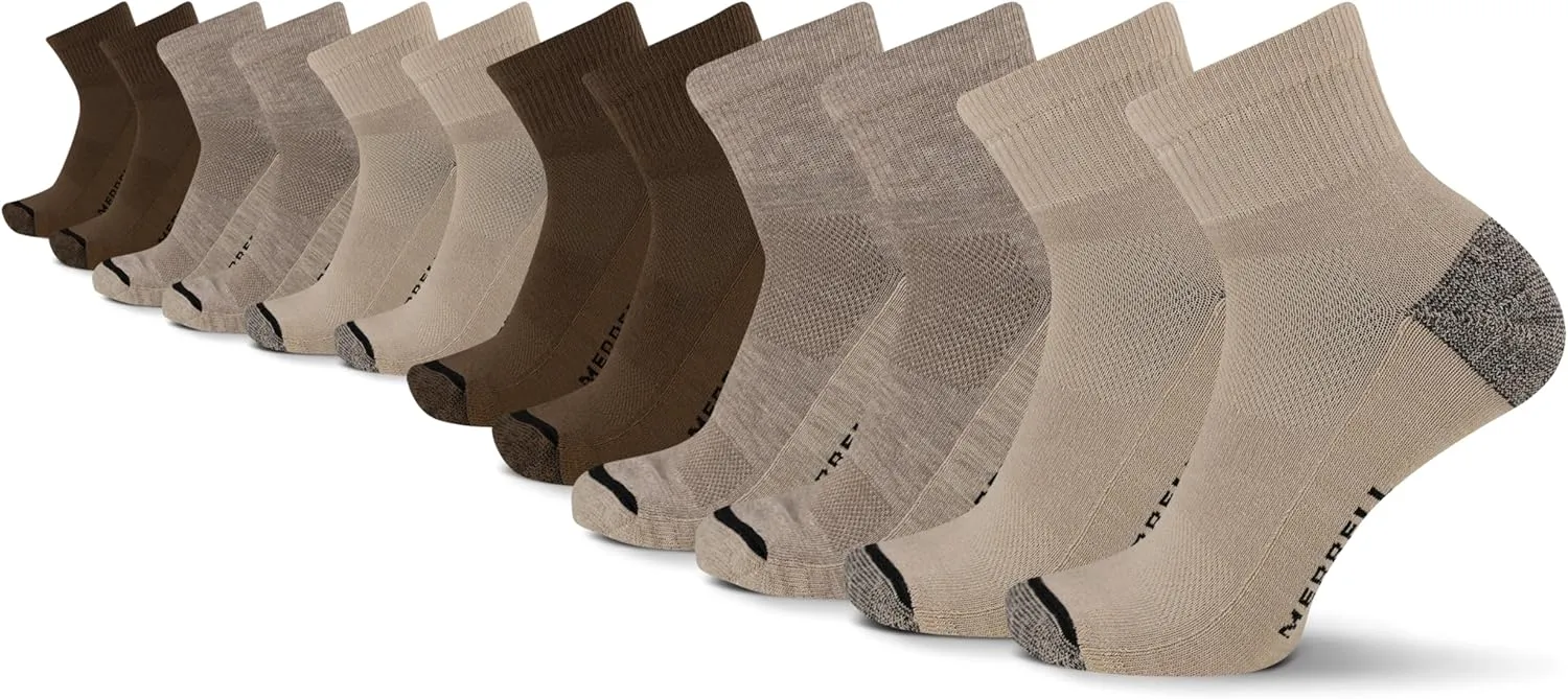 Merrell Men's and Women's Everyday Outdoor Crew Socks-6 & 12 Pairs-Cushioned Breathable Mesh