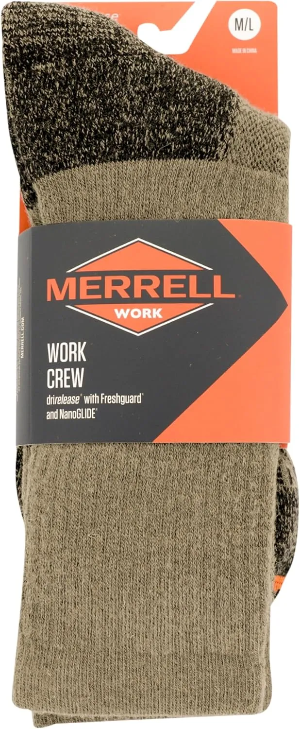 Merrell unisex-adult Premium Wool Work Crew Socks Arch Support and Breathable Mesh
