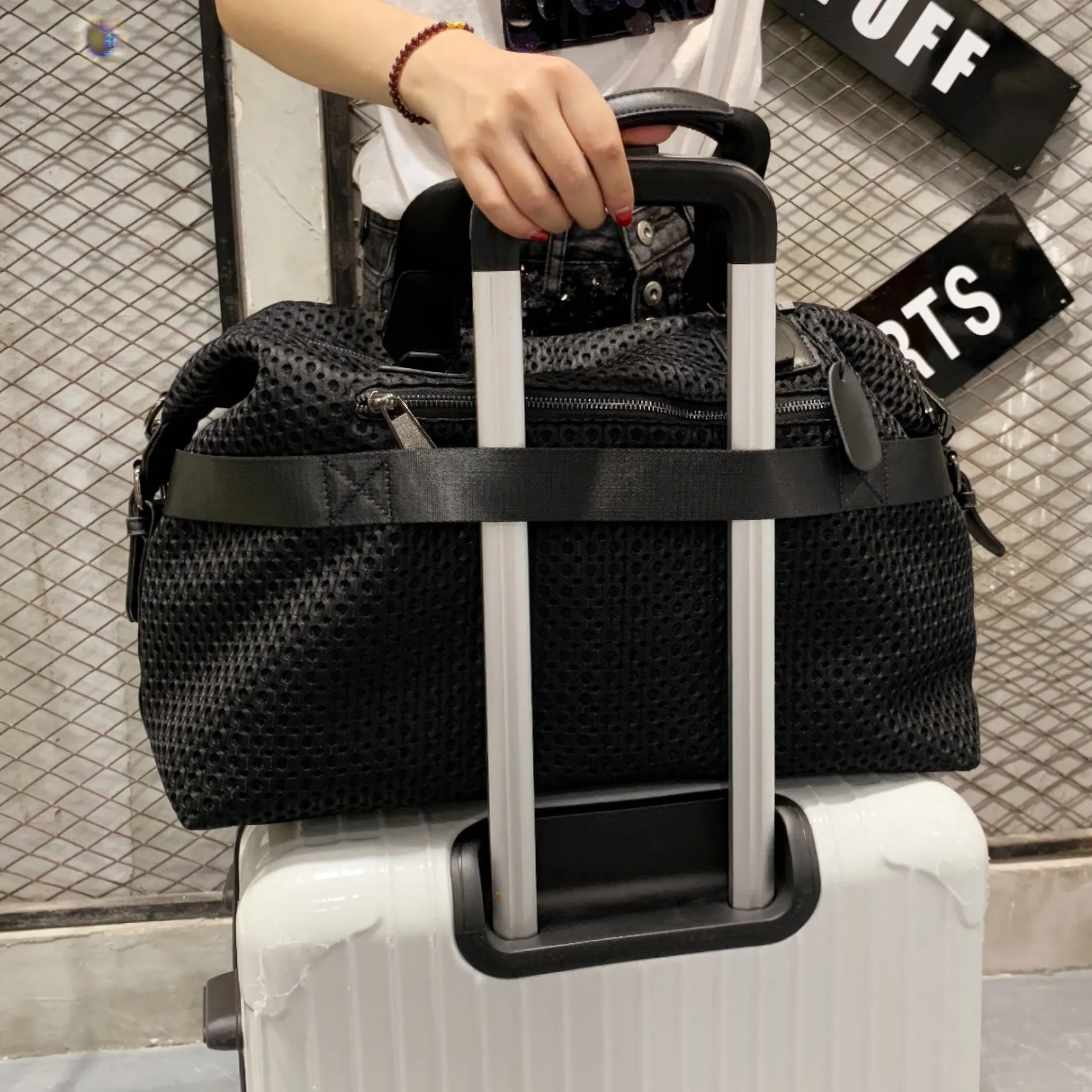 Mesh Panel Dual Strap Travel Duffel Bag
