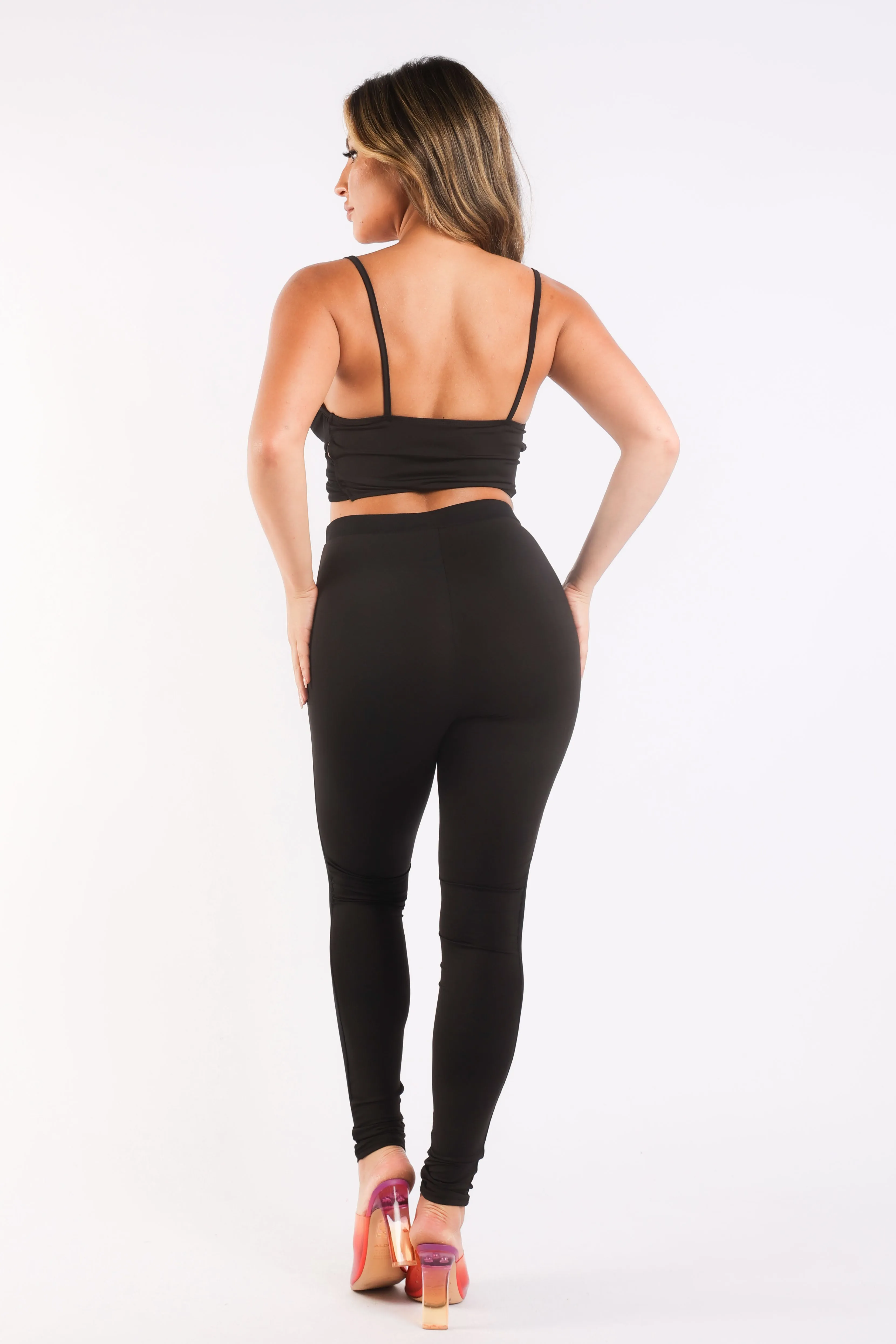 Mesh Pants Contrast Sets With Top & Leggings