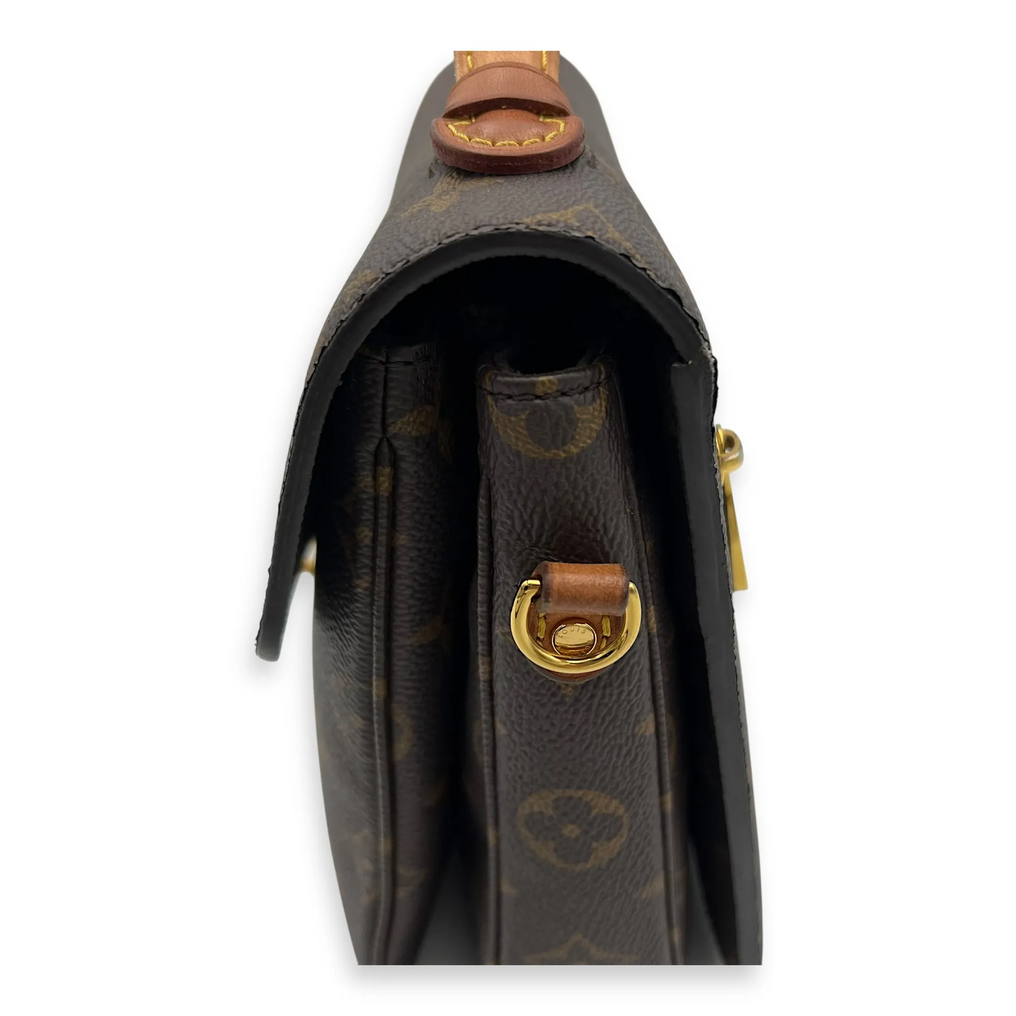 Metis Brown Crossbody Bag in Monogram Coated Canvas, Gold hardware