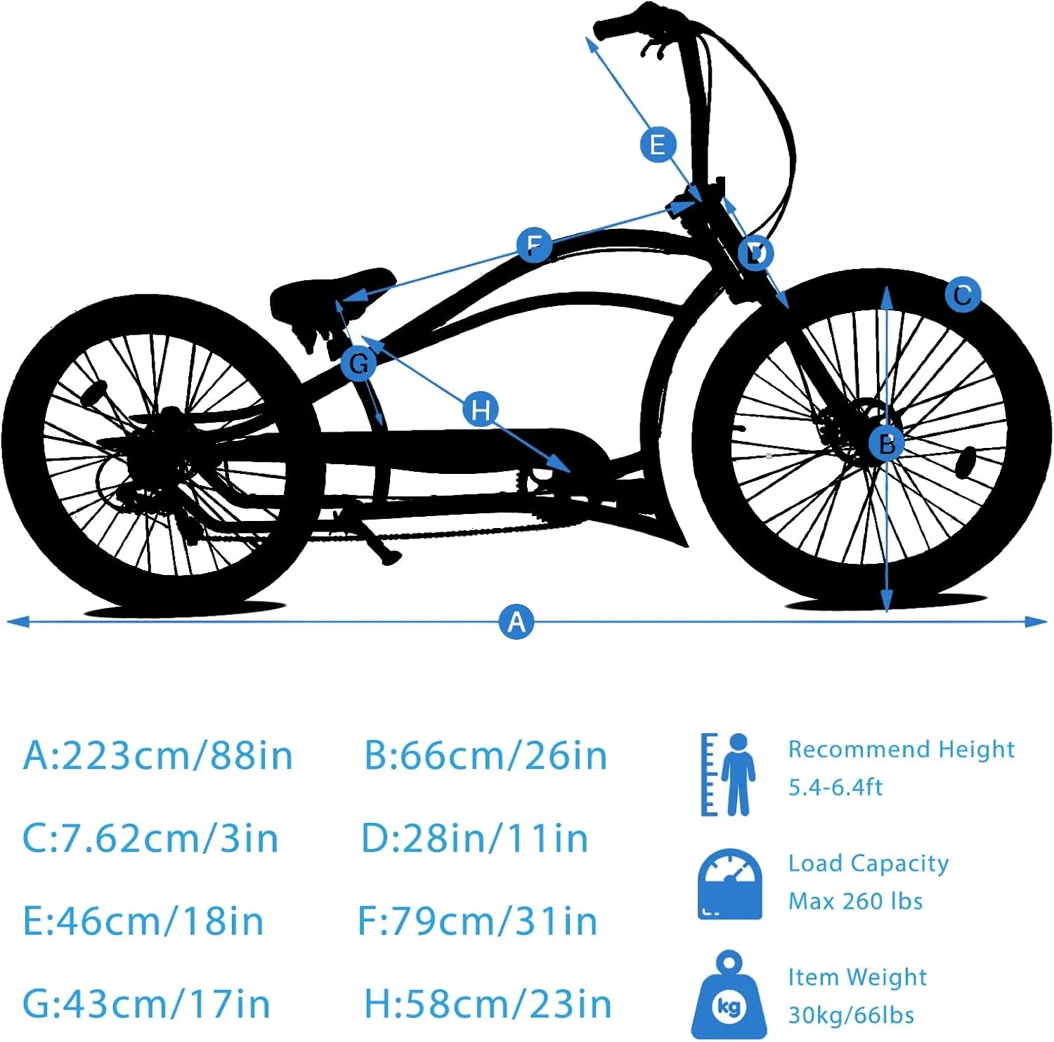 MICARGI 26" 7/GT7/3I DS Speed Bicycles Boston Chopper-style Stretch Cruiser Bikes, Hi-ten Steel Frame for Adult Women Men,Multiple Colors