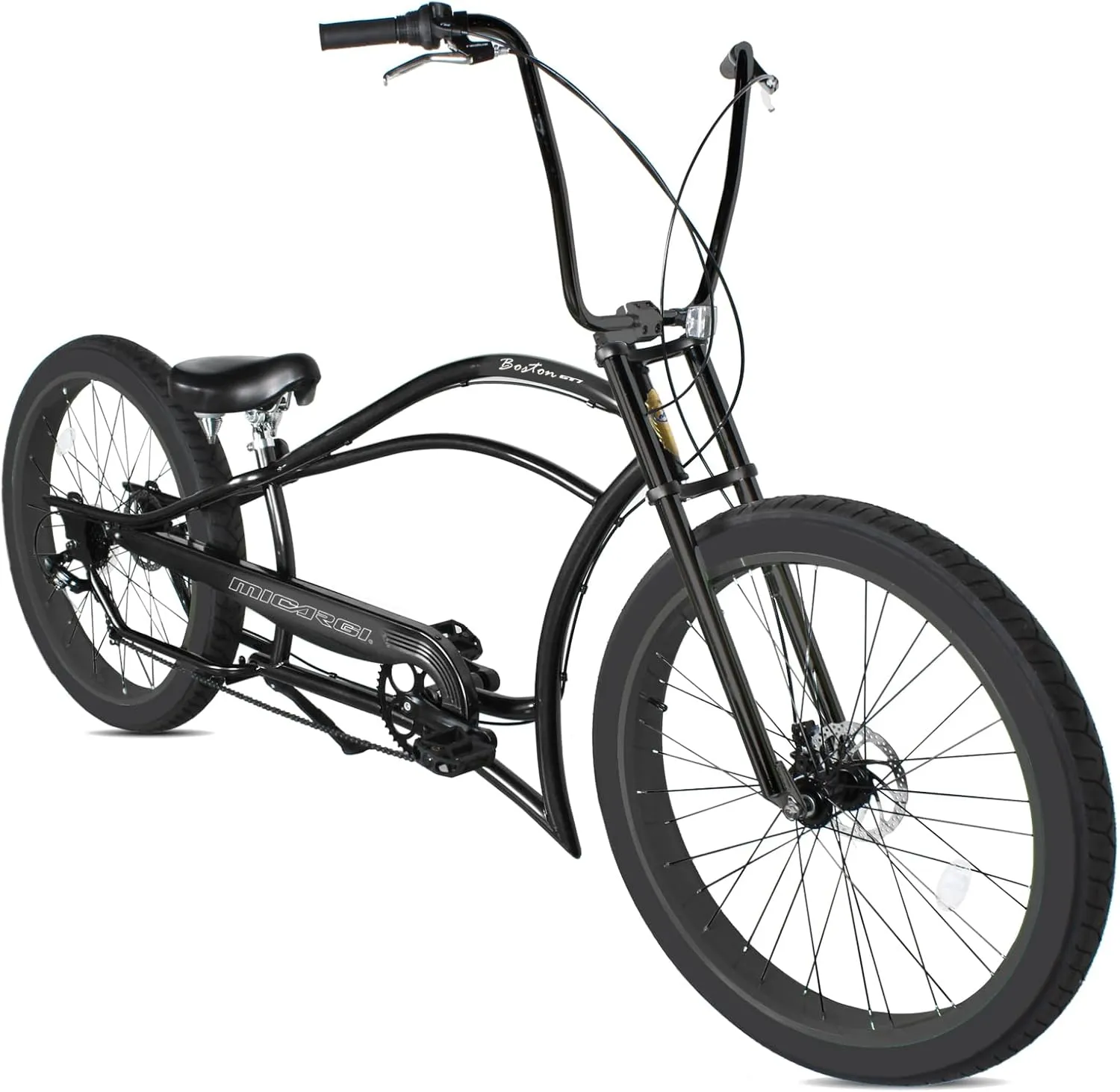 MICARGI 26" 7/GT7/3I DS Speed Bicycles Boston Chopper-style Stretch Cruiser Bikes, Hi-ten Steel Frame for Adult Women Men,Multiple Colors