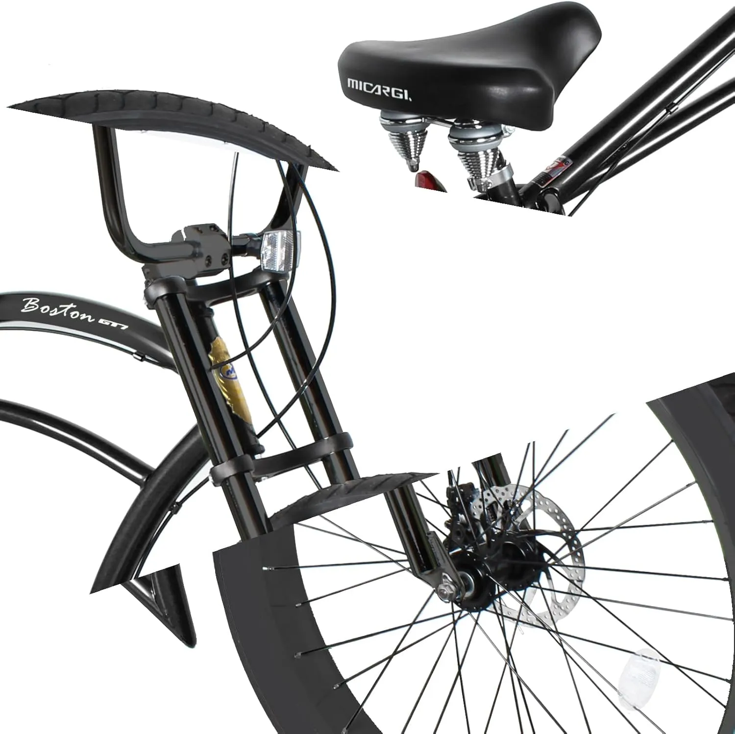 MICARGI 26" 7/GT7/3I DS Speed Bicycles Boston Chopper-style Stretch Cruiser Bikes, Hi-ten Steel Frame for Adult Women Men,Multiple Colors