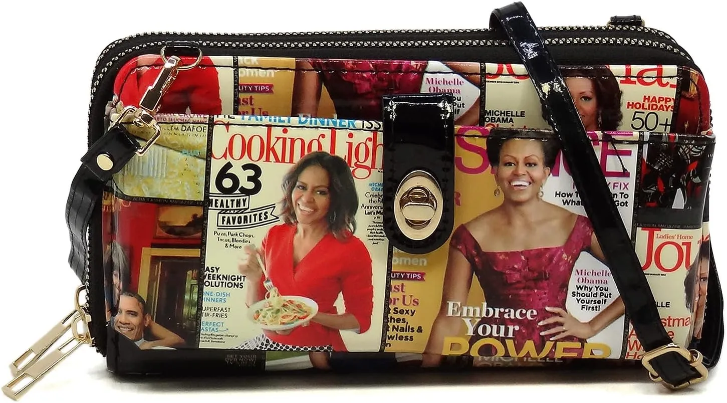 Michelle Obama Magazine Cover Collage Cell Phone Purse Wallet Smartphone Crossbody Wallet Travel Multifunction Phone Case