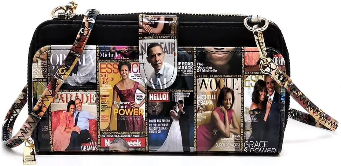 Michelle Obama Magazine Cover Collage Cell Phone Purse Wallet Smartphone Crossbody Wallet Travel Multifunction Phone Case