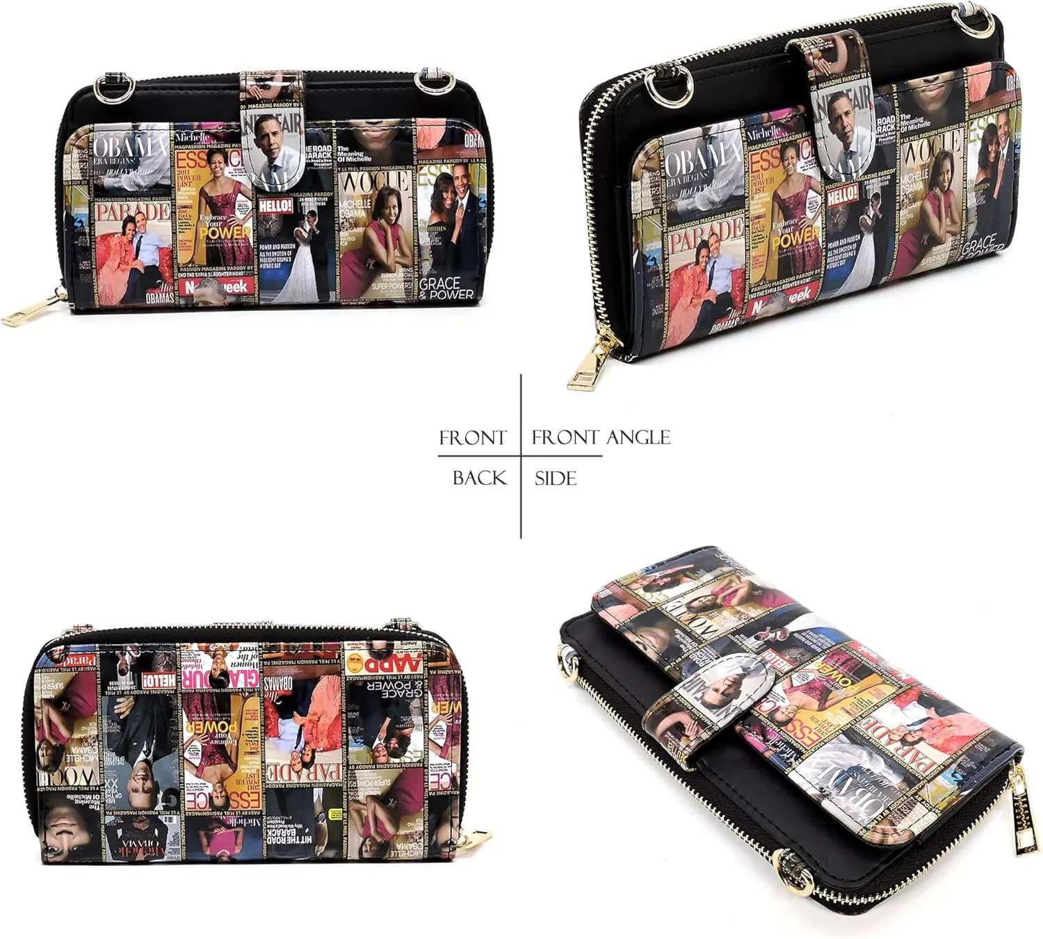 Michelle Obama Magazine Cover Collage Cell Phone Purse Wallet Smartphone Crossbody Wallet Travel Multifunction Phone Case