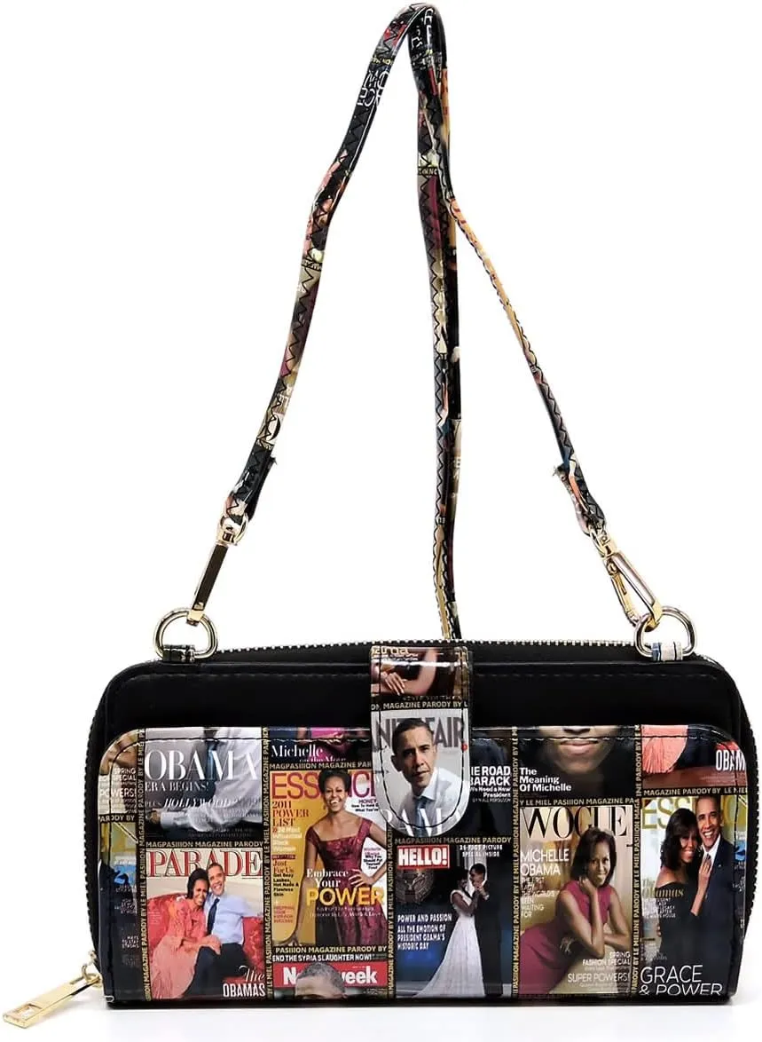 Michelle Obama Magazine Cover Collage Cell Phone Purse Wallet Smartphone Crossbody Wallet Travel Multifunction Phone Case