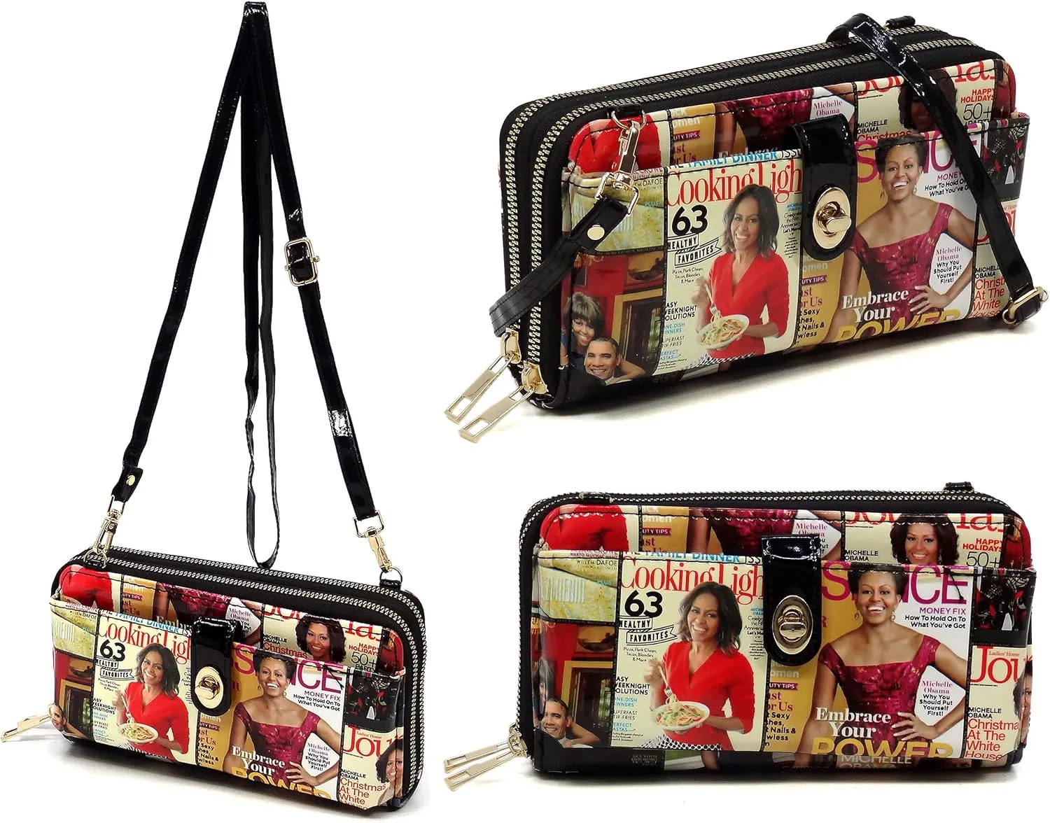 Michelle Obama Magazine Cover Collage Cell Phone Purse Wallet Smartphone Crossbody Wallet Travel Multifunction Phone Case