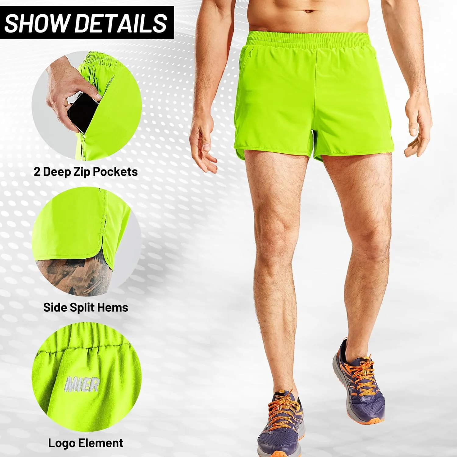 MIER Men's 3 Inches Quick Dry Running Shorts Liner Lightweight Water Resistant Athletic Workout Lined Shorts