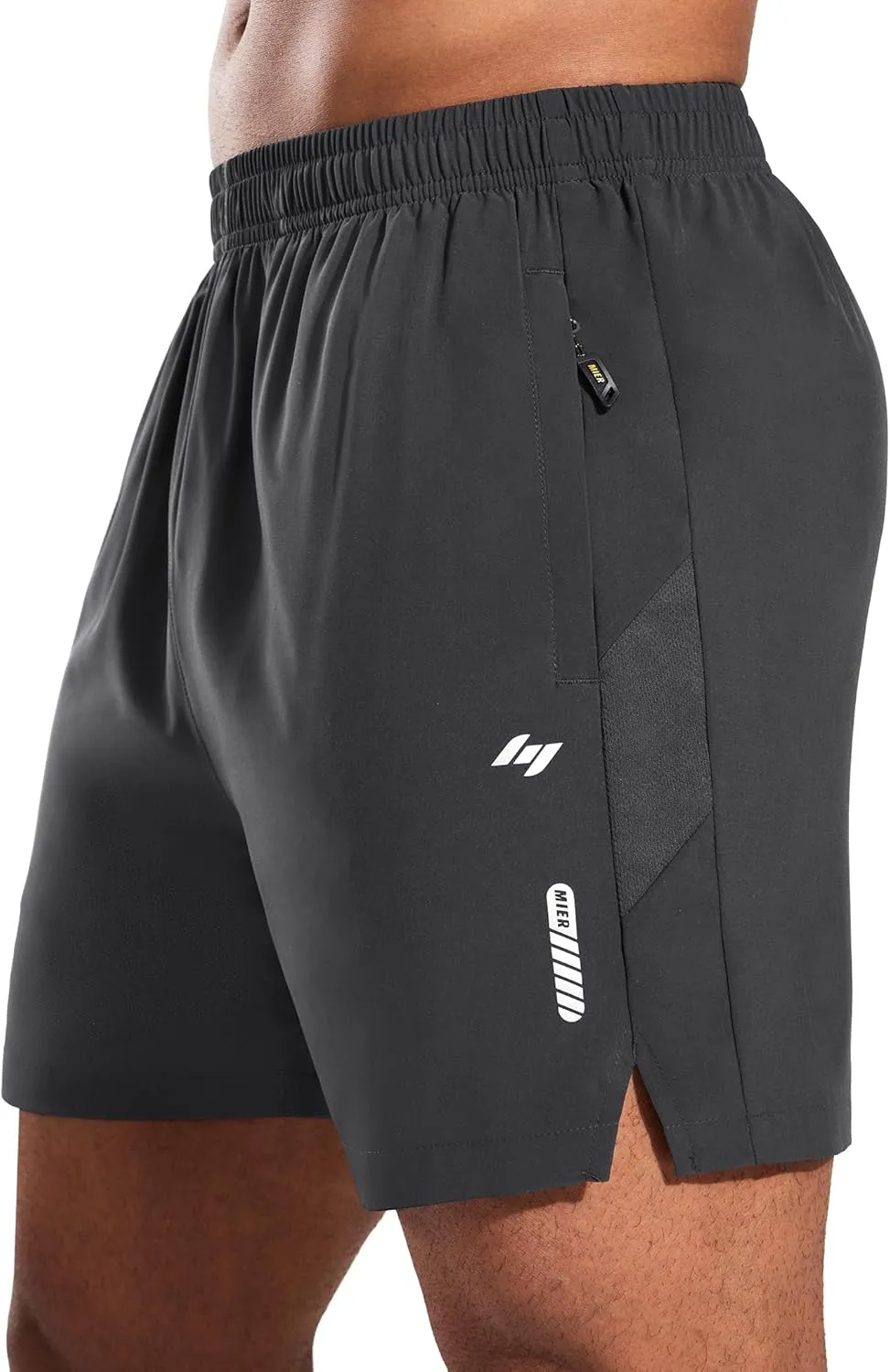 MIER Men's 5 Inch Inseam Running Shorts with Zipper Pockets Quick Dry Athletic Gym Workout No Liner Shorts, Lightweight