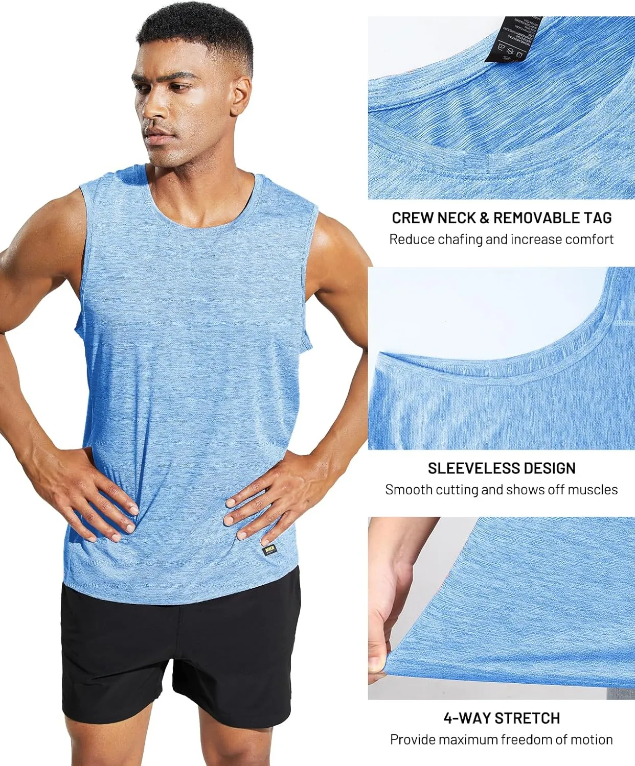 MIER Men’s Sleeveless Tank Top Dry Fit Workout Muscle Tee Shirt for Running Athletic Gym Sports Training, Moisture Wicking